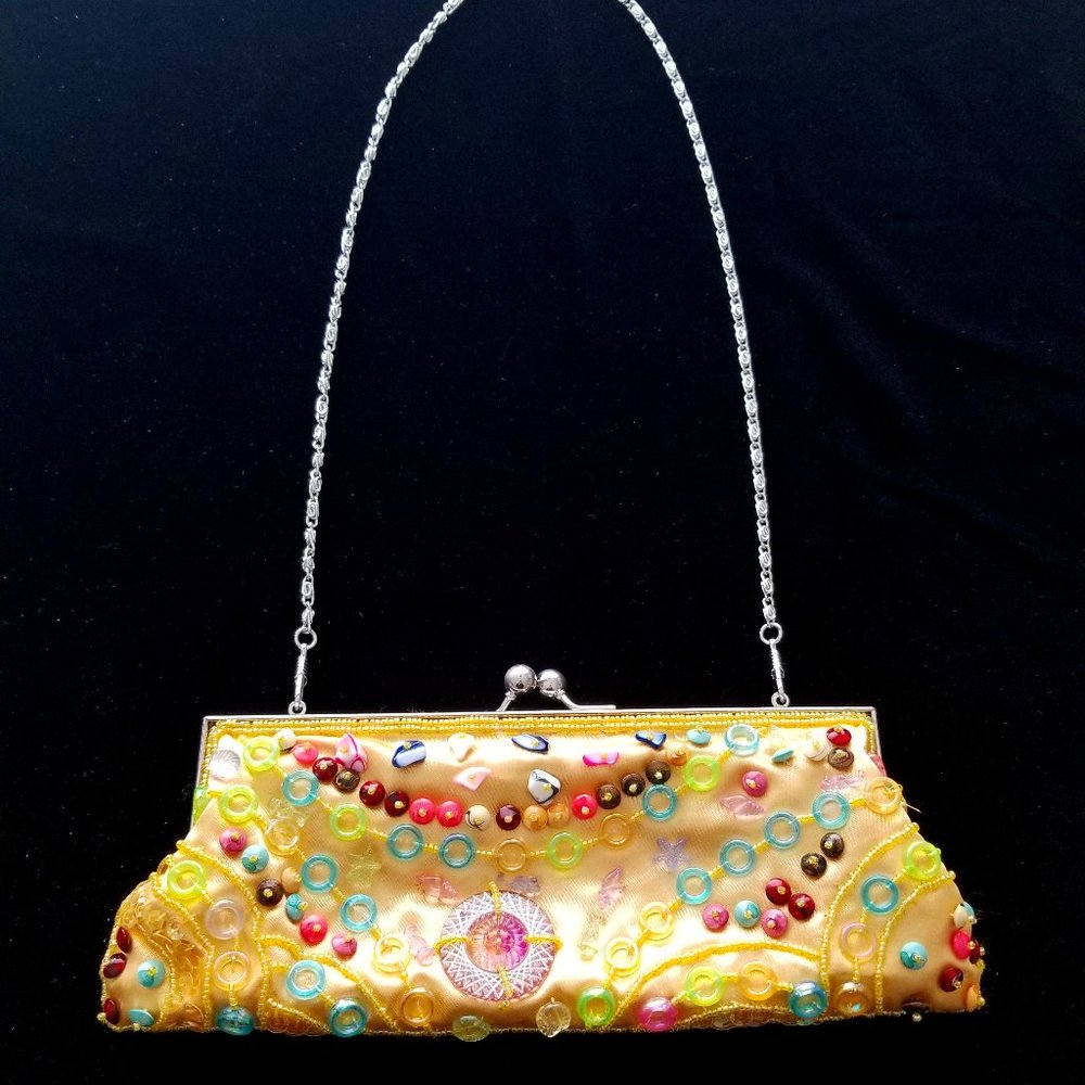 Gold beaded evening bag
